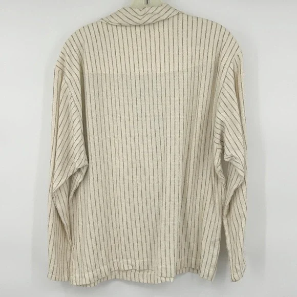 Vintage 80s Cotton Blend Midi Skirt Set M Cream Stripe Draped Collar Top Coastal - Picture 12 of 12